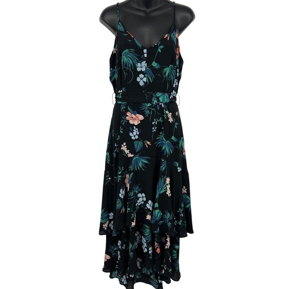 Banana Republic Womens Black Floral Dress Size 6 Midi Tier Spaghetti Strap New - Picture 1 of 8